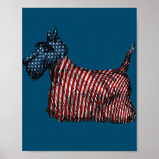 4 juli Schotse Terrier Dog Amerikaanse vlag Poster (Voorkant)
