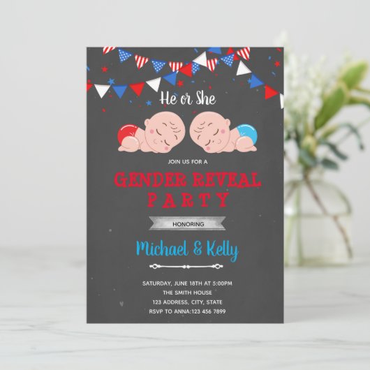 4 juli sekse onthult partijuitnodiging kaart (Staand voorkant)