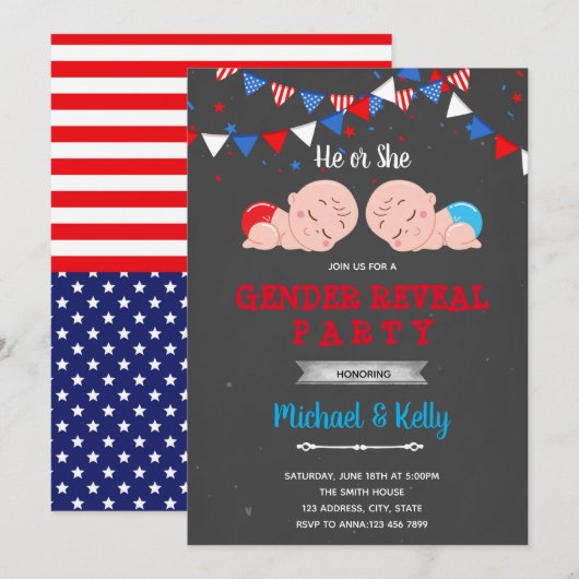 4 juli sekse onthult partijuitnodiging kaart (Voorkant / Achterkant)