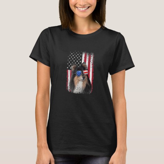 4 juli Sheltie American Flag Patriotic Dog T-shirt (Voorkant)