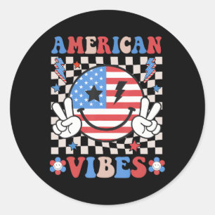 4 juli Shirt Vrouwen Mannen Kinder Amerikaanse Vib Ronde Sticker