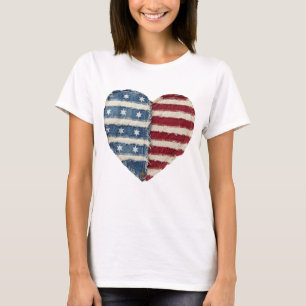 4 juli-shirtpatchwork, retro hart patriottisch t-shirt