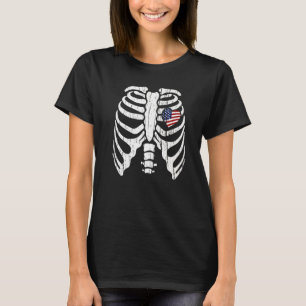 4 juli skelet hart rib kooi röntgenfoto USA vlag T-shirt