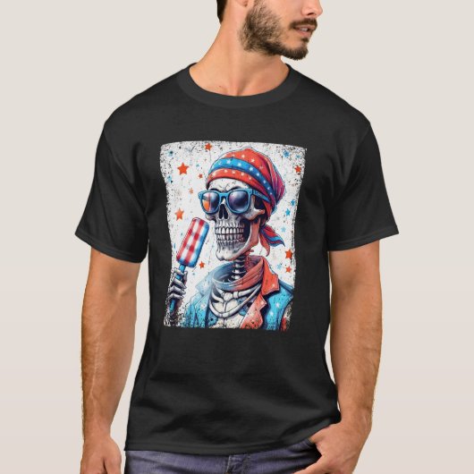 4 juli skelet popsicle zonnebril VS vlag  T-shirt (Voorkant)
