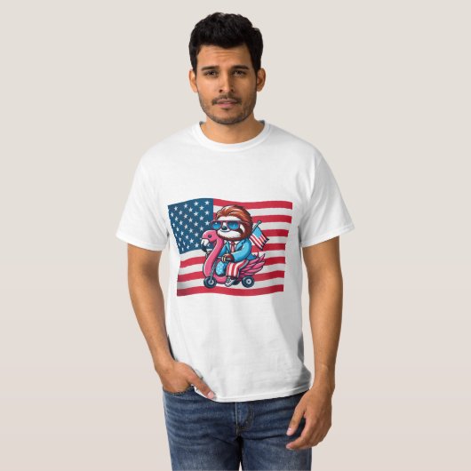 4 juli Sloth Flamingo Amerikaanse vlag USA Fourt T-shirt (Voorkant volledig)