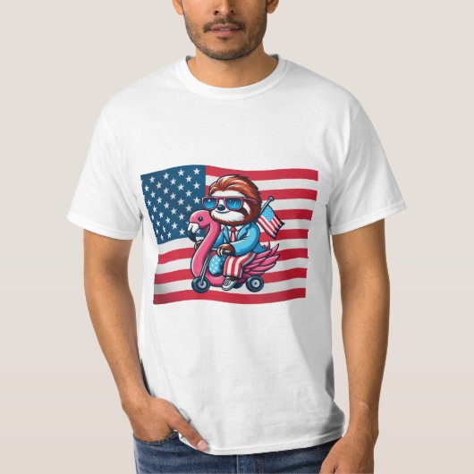 4 juli Sloth Flamingo Amerikaanse vlag USA Fourt T-shirt (Voorkant)