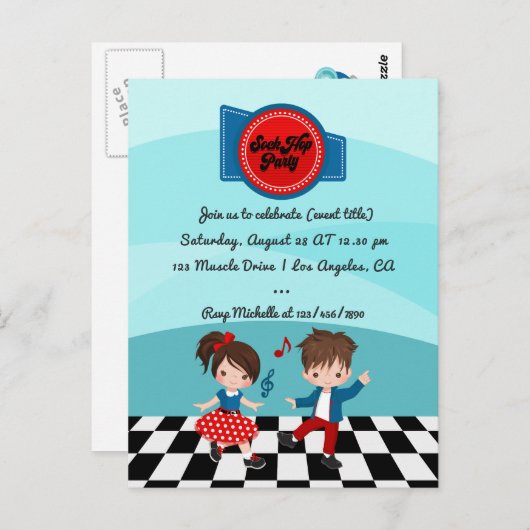 4 juli Sock Hop Feest Briefkaart (Voorkant / Achterkant)