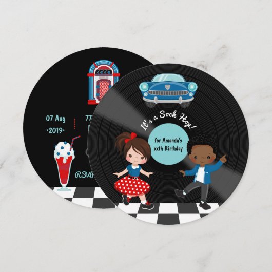 4 juli Sock Hop Feest Kaart (Voorkant / Achterkant)