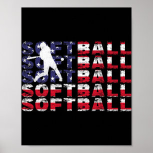 4 juli Softbal Amerikaanse Vlag Vintage Patriottis Poster