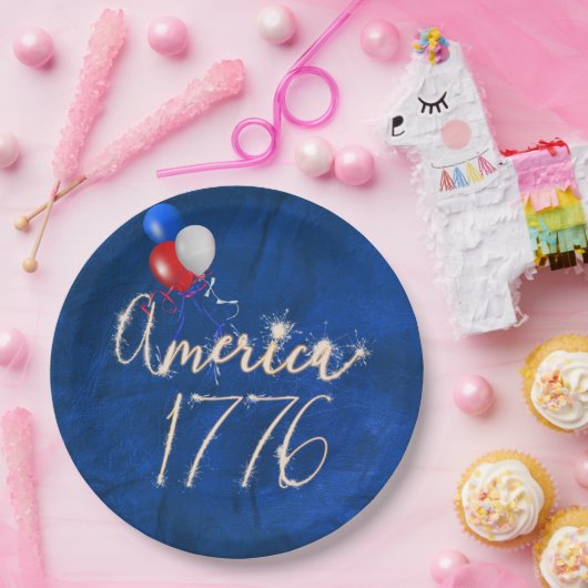 4 juli Sparkler Blue Papieren Bordje (Feest)