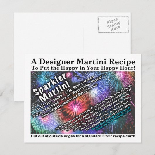 4 juli Sparkler Martini Recept Briefkaart (Voorkant / Achterkant)