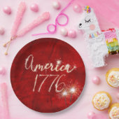 4 juli — Sparkler Red Leather Papieren Bordje (Feest)