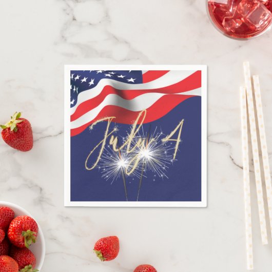 4 juli Sparklers en Flag Napkins Servet (Insitu)