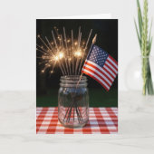 4 juli Sparklers en Vlag in een Mason Jar Kaart (Voorkant)