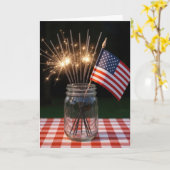 4 juli Sparklers en Vlag in een Mason Jar Kaart (Gele Bloem)