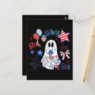 4 juli spook rood wit Boo patriottische Halloween Briefkaart