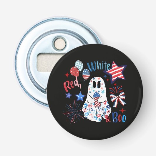 4 juli spook rood wit Boo patriottische Halloween Button Flesopener (Voorkant)