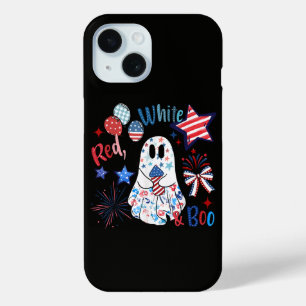 4 juli spook rood wit Boo patriottische Halloween iPhone 15 Case