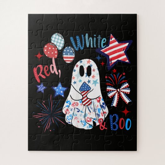 4 juli spook rood wit Boo patriottische Halloween Legpuzzel (Verticaal)
