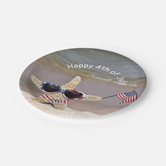4 juli Starfish met Amerikaanse vlag Papieren Bordje (Gekanteld)