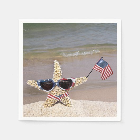 4 juli Starfish met Amerikaanse vlag Servet (Voorkant)
