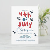 4 juli Stars BBQ Bubble Letter Invitation Kaart (Staand voorkant)