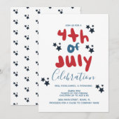 4 juli Stars BBQ Bubble Letter Invitation Kaart (Voorkant / Achterkant)
