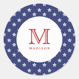 4 juli Stars Blue Red Monogram Party Sticker