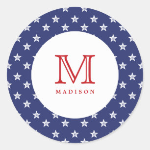 4 juli Stars Blue Red Monogram Party Sticker