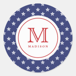 4 juli Stars Blue Red Monogram Party Sticker