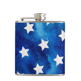 4 juli Stars Blue Tie Dye Pattern Heupfles