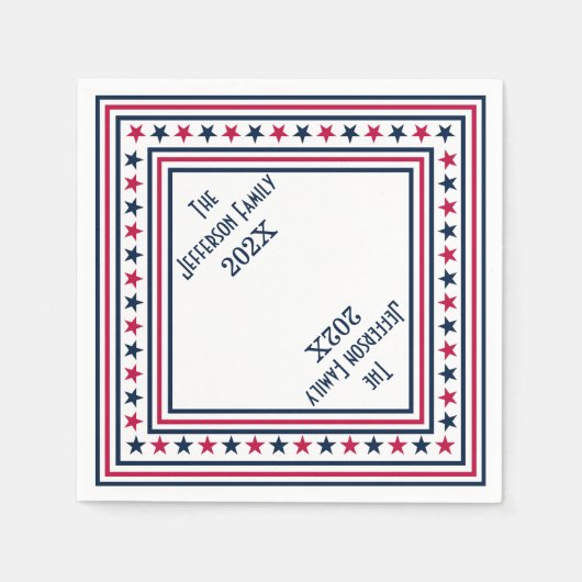 4 juli Stars en Stripes Aangepast naamjaar Servet (Voorkant)