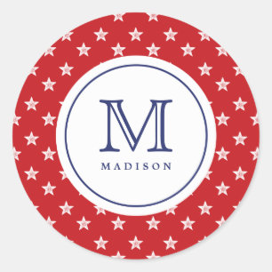 4 juli Stars Red Blue Monogram Party Sticker