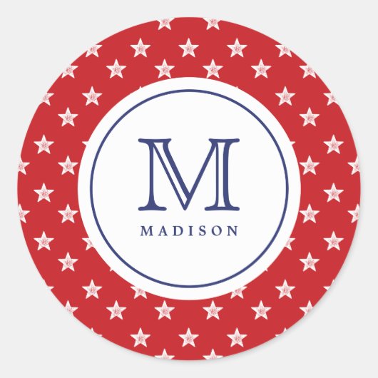 4 juli Stars Red Blue Monogram Party Sticker (Voorkant)
