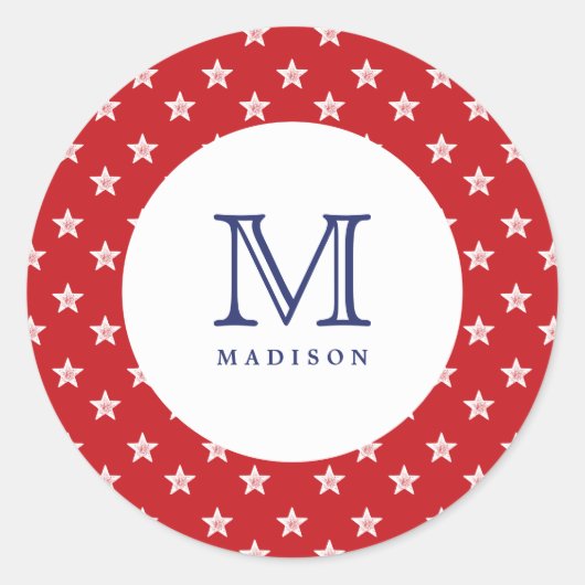 4 juli Stars Red Blue Monogram Party Sticker (Voorkant)