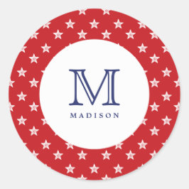 4 juli Stars Red Blue Monogram Party Sticker