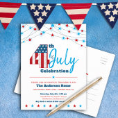 4 juli Stars Stripes Flag Red White Blue BBQ Uitnodiging Briefkaart