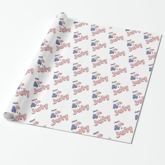 4 juli Stars Stripes Folie Balloons Cadeaupapier (Uitgerold)