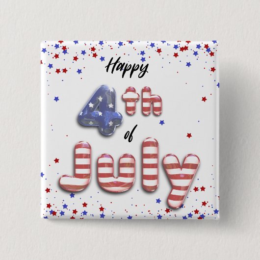 4 juli Stars Stripes Folie Balloons Vierkante Button 5,1 Cm (Voorkant)