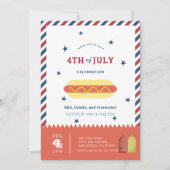 4 juli Stars & Stripes Hot Dog BBQ Uitnodiging (Voorkant)