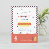 4 juli Stars & Stripes Hot Dog BBQ Uitnodiging (Staand voorkant)