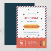 4 juli Stars & Stripes Hot Dog BBQ Uitnodiging (Voorkant / Achterkant)