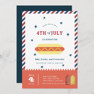 4 juli Stars & Stripes Hot Dog BBQ Uitnodiging