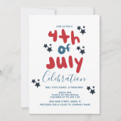 4 juli Sterren BBQ Bubble Letter Uitnodiging (Voorkant)
