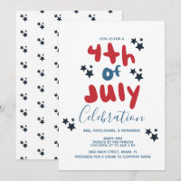 4 juli Sterren BBQ  Bubble Letter Uitnodiging