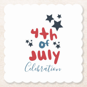 4 juli sterren BBQ-feest handlettering Kartonnen Onderzetters