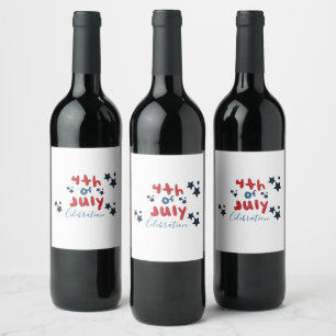 4 juli Sterren BBQ-feest Handlettering Wijn Etiket