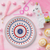 4 juli sterren en ringen Monogram BBQ Party Papieren Bordje (Feest)