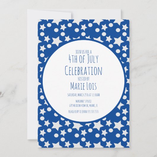 4 juli sterren en stippen blauw grijs kaart (Voorkant)