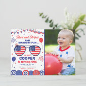 4 juli sterren en strepen 1e verjaardag kaart (Staand voorkant)